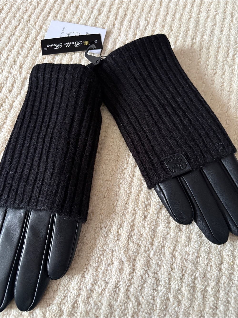 Lamb skin leather wool/cashmere gloves